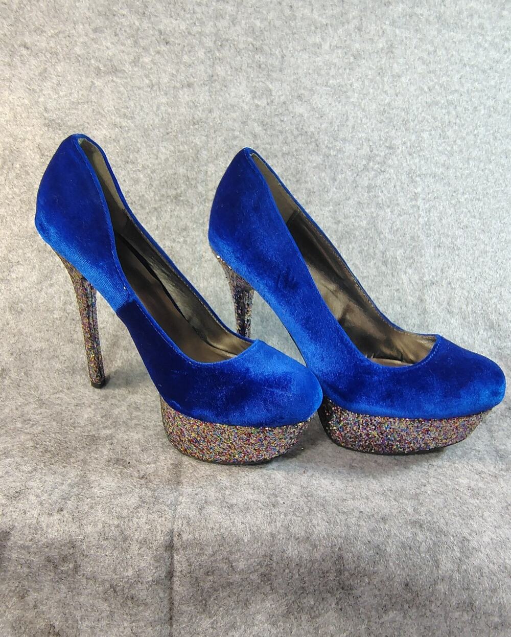 Qupid Royal Blue Velvet Platform Pumps multicolored platforms and heels Size 8.5